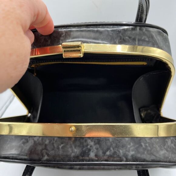 Vintage Stuart "Lady" McQuire Patent leather black marbled Handbag - Picture 13 of 14